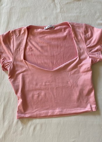 Pembe V Yaka Kısa Kollu Kadın Bluz