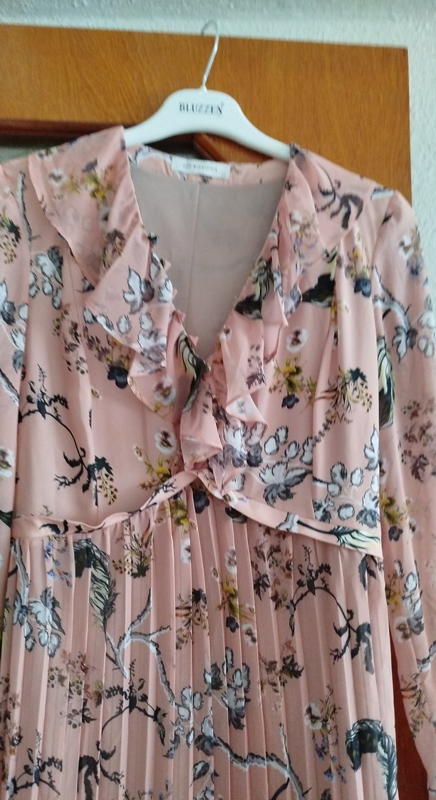 Pembe Pilili Uzun Bohem Elbise - Görsel 2