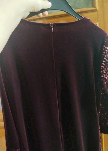 Bordo payetli uzun Kollu Abiye Elbise - Görsel 3