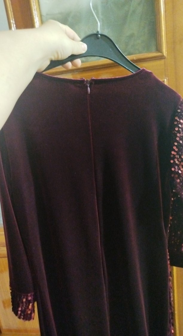 Bordo payetli uzun Kollu Abiye Elbise - Görsel 3