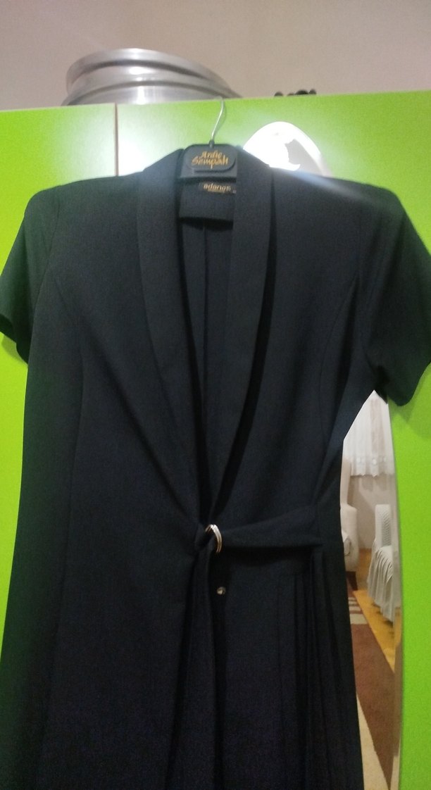 Kadın Siyah Kısa Kollu ceket elbise - Görsel 2