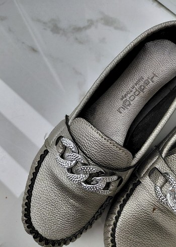 Gri Deri Kadın Dolgu Topuklu Babet - Görsel 2