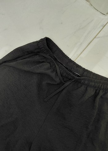 Siyah Rahat Kesim Keten Kadın Pantolon - Görsel 2