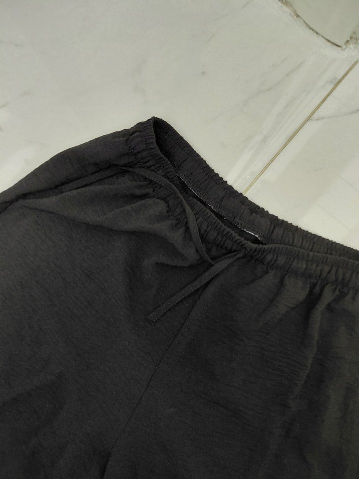 Siyah Rahat Kesim Keten Kadın Pantolon - Görsel 2