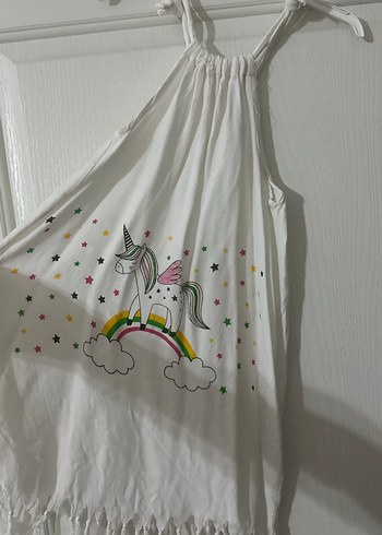 Pamuklu Baskılı Beyaz Çocuk elbisesi - Görsel 2