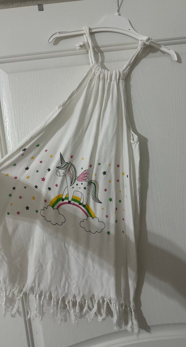 Pamuklu Baskılı Beyaz Çocuk elbisesi - Görsel 2