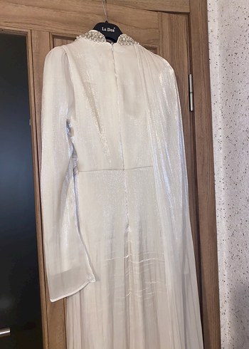 Uzun Kol Drapeli krem janjan kumaş abiye ve şal dahil - Görsel 6
