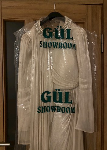 Uzun Kol Drapeli krem janjan kumaş abiye ve şal dahil - Görsel 8