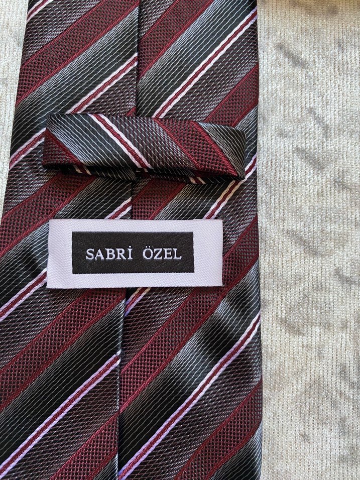 Bordo Çizgili Kravat - Görsel 3