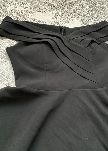 Siyah Kayık Yaka elbise - Görsel 5