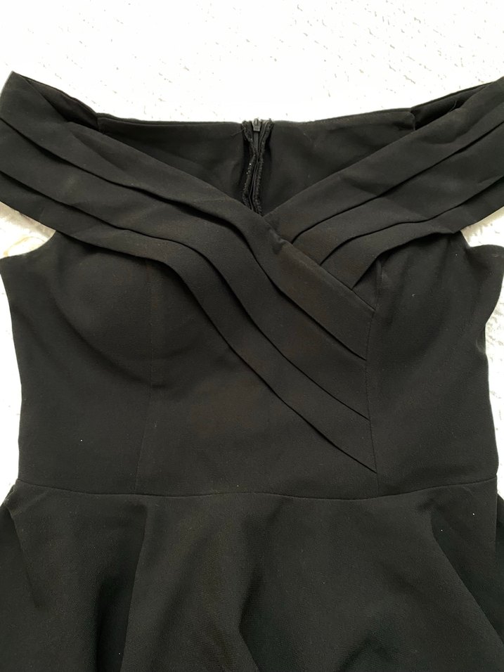 Siyah Kayık Yaka elbise - Görsel 3