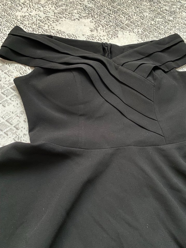 Siyah Kayık Yaka elbise - Görsel 5