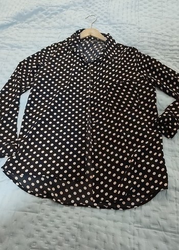 Siyah Beyaz Puantiyeli Uzun Kollu vintage Gömlek