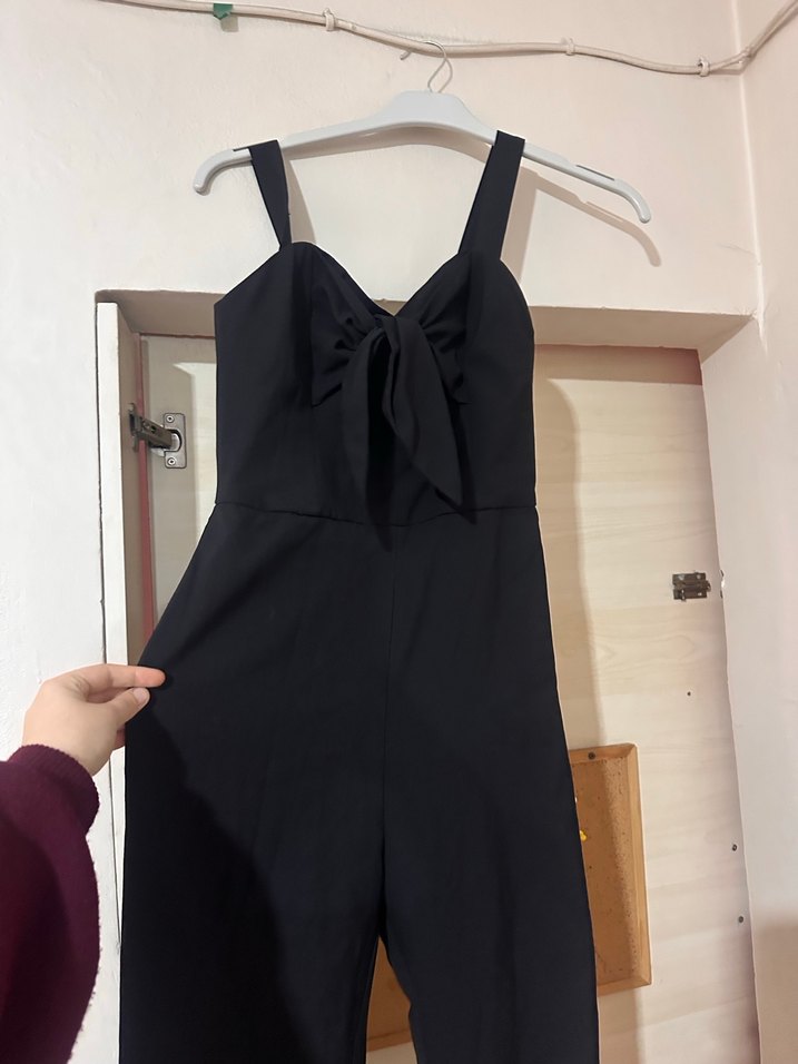 Siyah  İnce Askılı Tulum - Görsel 2