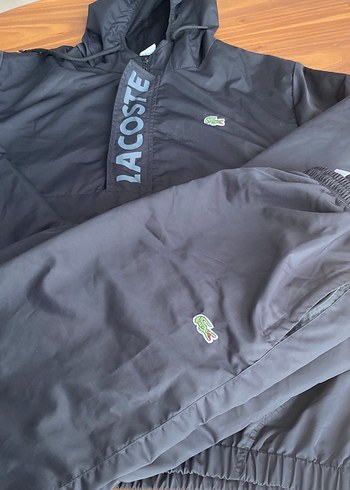 xl Beden Lacoste siyah Kapüşonlu Erkek Yağmurluk takım