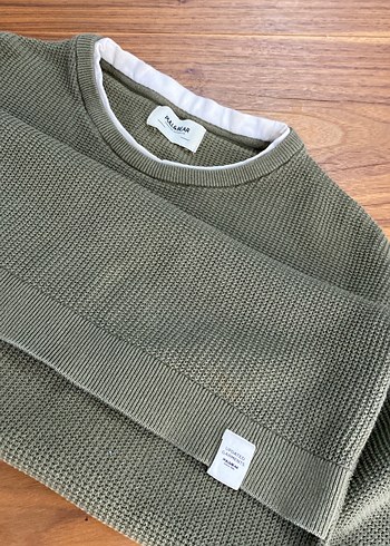 Pull and Bear Yeşi haki Erkek Triko Bisiklet Yaka Kazak