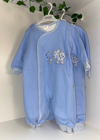 Mavi Nakışlı Fermuarlı Bebek Tulum
