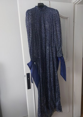 Mavi Uzun Pilili Kadın Elbise - Görsel 4