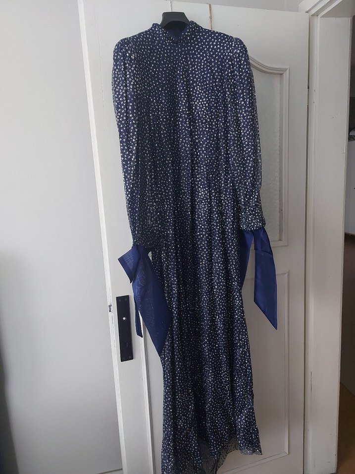 Mavi Uzun Pilili Kadın Elbise - Görsel 4