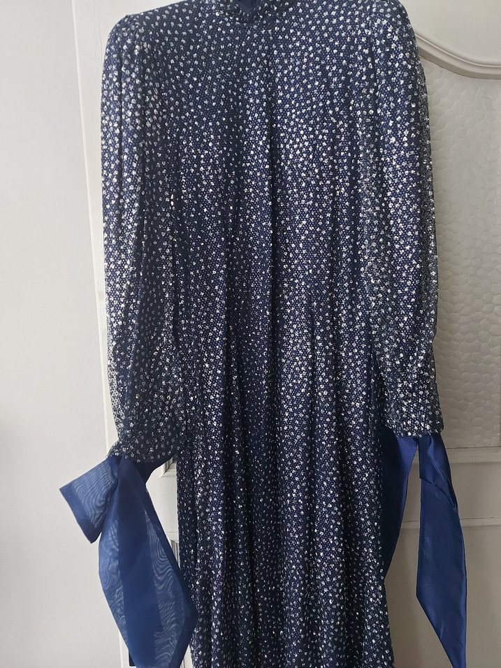 Mavi Uzun Pilili Kadın Elbise - Görsel 3