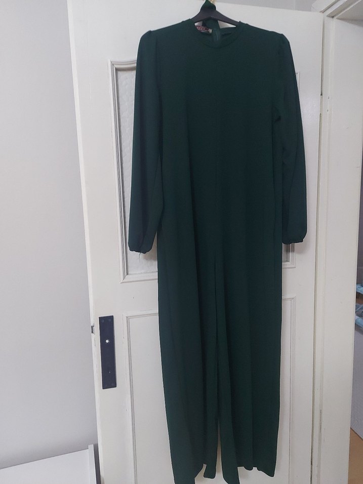 Kemerli Uzun Kollu Yeşil Tulum - Görsel 4