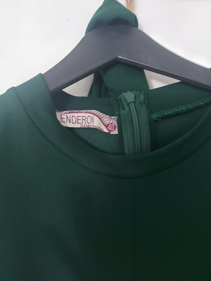 Kemerli Uzun Kollu Yeşil Tulum - Görsel 3