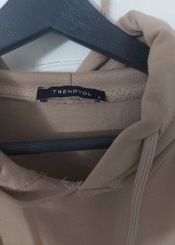 Kapüşonlu Uzun Bej Salaş Elbise - Görsel 3