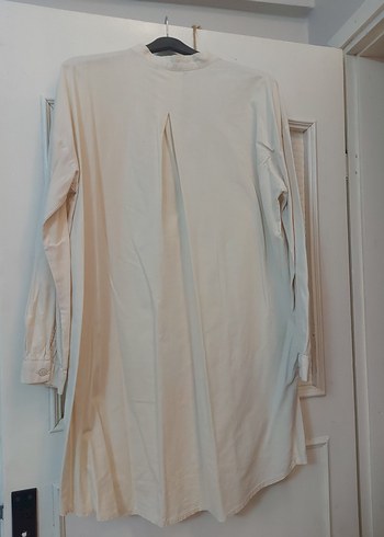 Beyaz Uzun Kollu Keten Midi Gömlek - Görsel 4