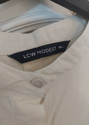 Beyaz Uzun Kollu Keten Midi Gömlek - Görsel 2