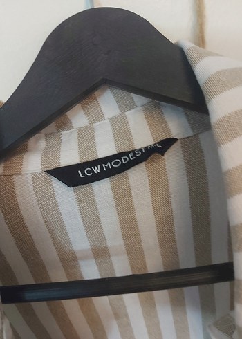 Bej Çizgili Uzun Kollu Kadın Gömlek - Görsel 2