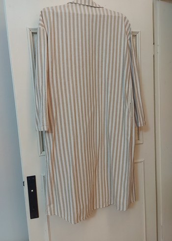 Bej Çizgili Uzun Kollu Kadın Gömlek - Görsel 3