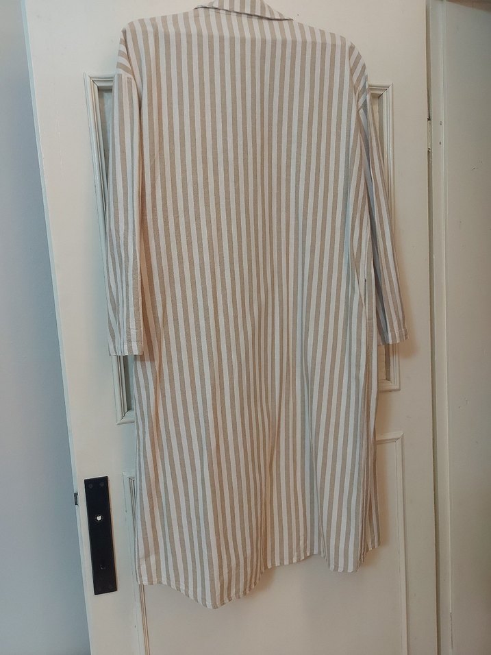 Bej Çizgili Uzun Kollu Kadın Gömlek - Görsel 3