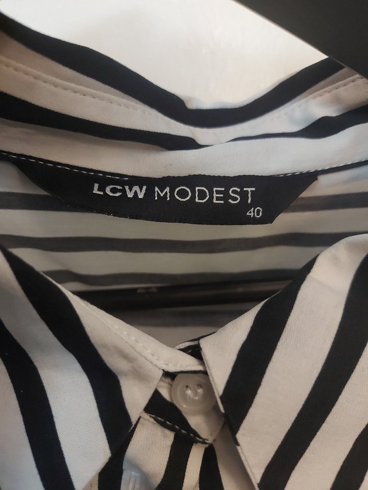 Gri Çizgili Uzun Kollu Kadın Keten Gömlek - Görsel 3