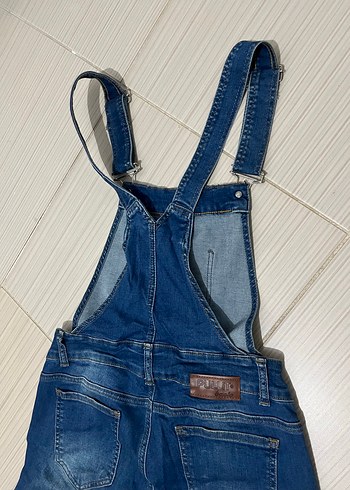 Kadın Lacivert Denim Askılı Tulum