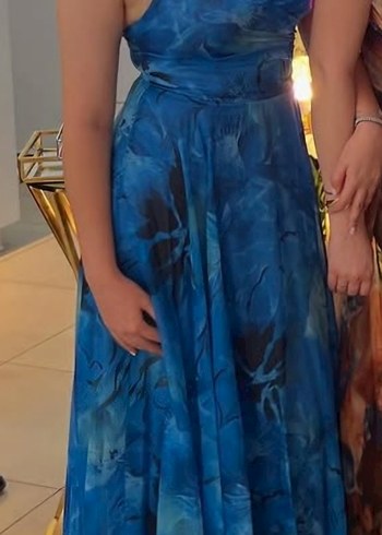 Mavi Çiçekli Uzun Elbise - Görsel 2