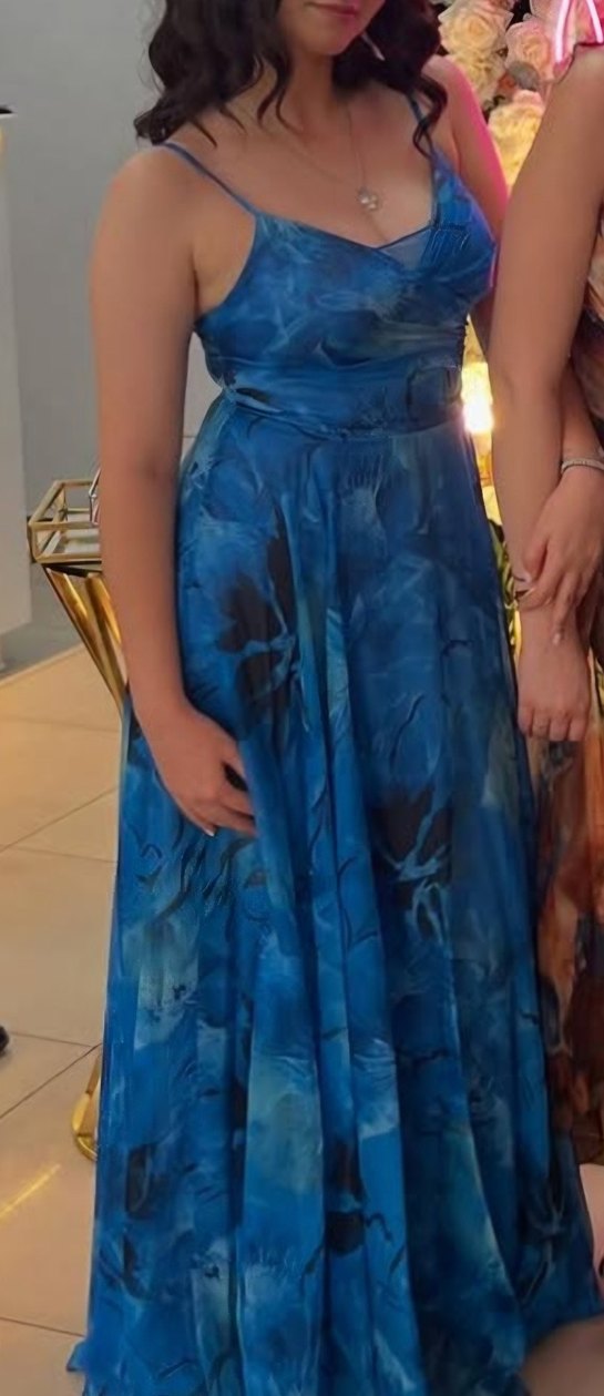 Mavi Çiçekli Uzun Elbise - Görsel 2