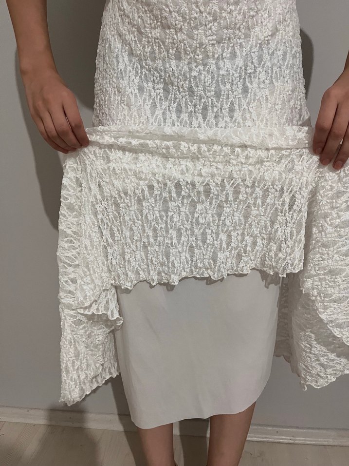 Dantel Detaylı Beyaz etek - Görsel 2