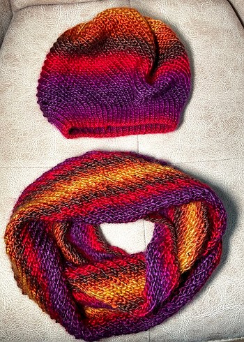 Renkli Örgü Kadın Bere ve Boyunluk - Görsel 2