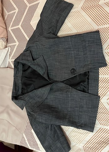 Gri Kısa Kollu Kadın Blazer Ceket