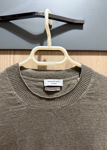 Massimo Dutti Yün Açık Haki Uzun Kollu Erkek KKazak - Görsel 2