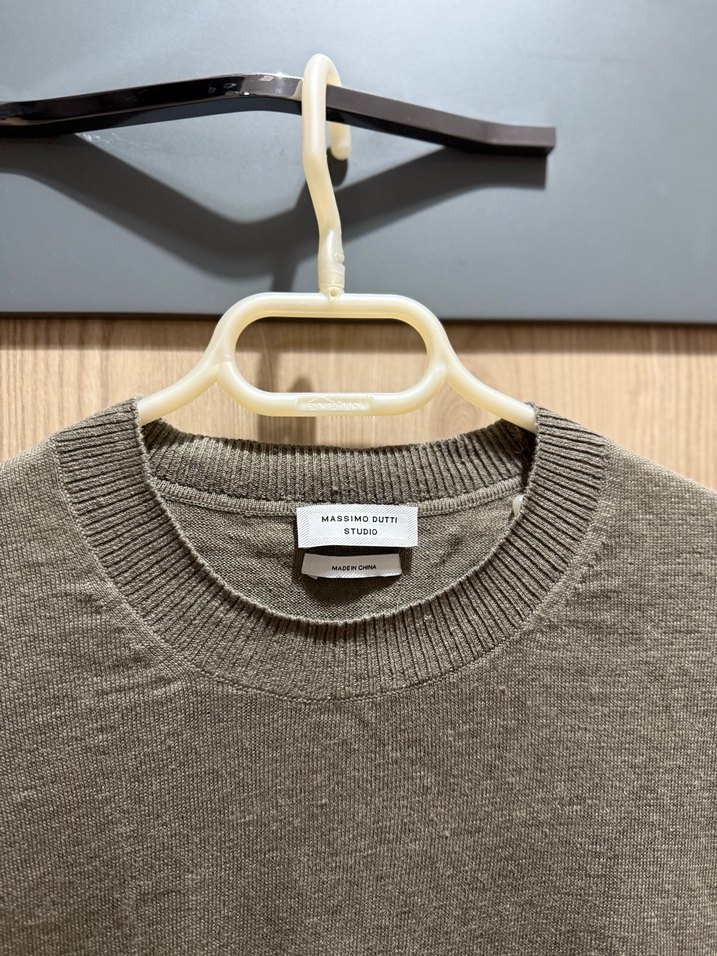 Massimo Dutti Yün Açık Haki Uzun Kollu Erkek KKazak - Görsel 2