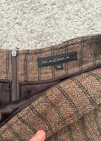 Machka Marka Yün Bohem Tarzı Kahverengi Pilili Mini Etek - Görsel 2