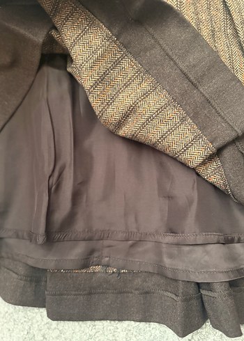 Machka Marka Yün Bohem Tarzı Kahverengi Pilili Mini Etek - Görsel 5