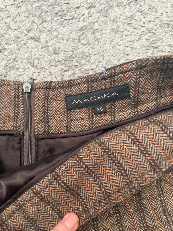 Machka Marka Yün Bohem Tarzı Kahverengi Pilili Mini Etek - Görsel 2