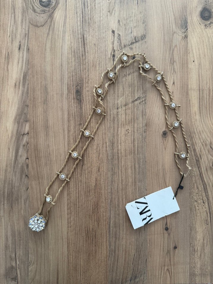 Zara Altın Renkli İşlemeli Zincirli Kadın Kemer - Görsel 3