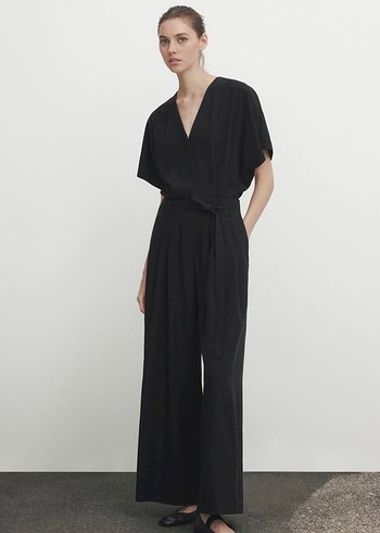 Massimo Dutti V Yakalı Keten Midi Tulum - Görsel 9