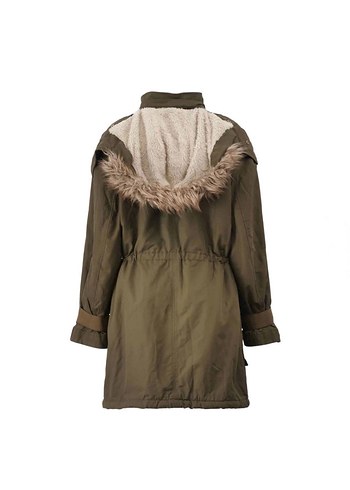 H&M Kadın Haki Kürklü Rahat Midi Ceket - Görsel 3