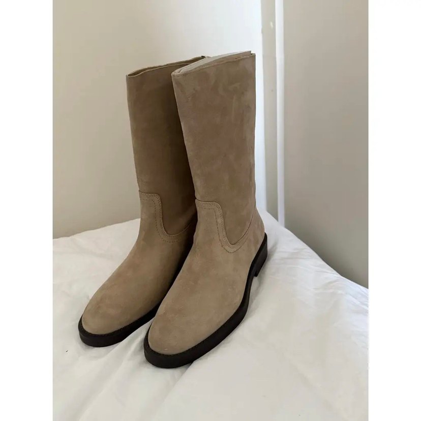 Massimo Dutti Bej Süet Çizme Unisex - Görsel 5