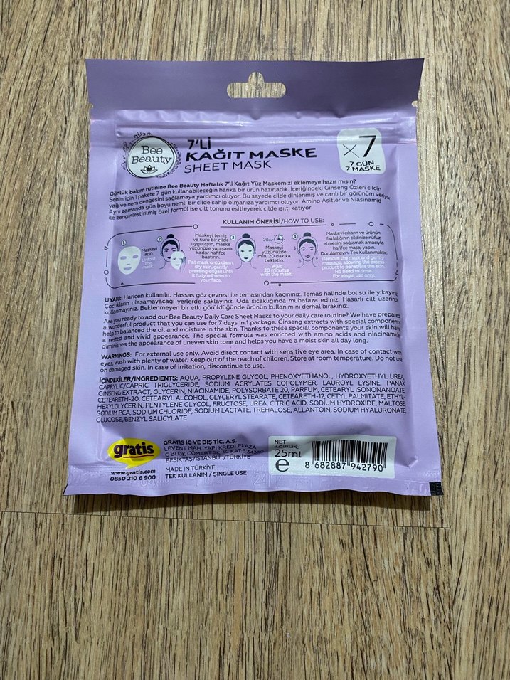 Bee Beauty 7li Kağıt Yüz Maskesi - Görsel 3