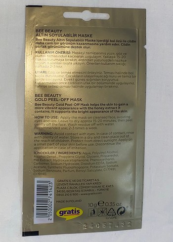 Bee Beauty Altın Soyulabilir Aydınlatıcı Maske - Görsel 3